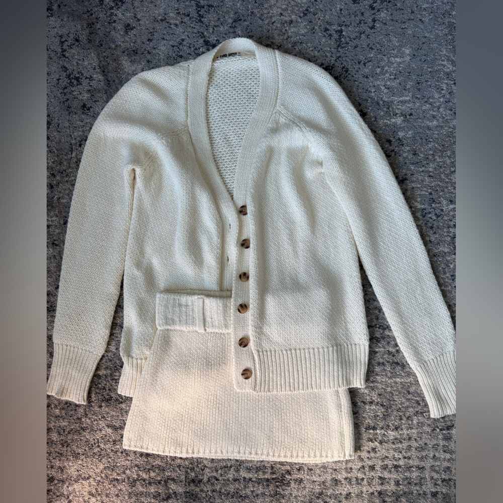 Ciao Lucia Cream Skirt Set with Button-Up Cardigan
